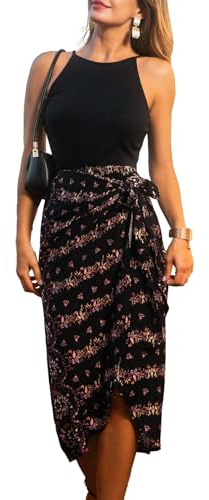 CUPSHE Women Summer Dress Halter Sleeveless Wrap Floral Belted Long Cocktail Party Casual Midi Dress