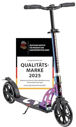 SIX DEGREES Aluminium Scooter mit Klappmechanismus u. Ständer, 205 mm, höhenverstellb, GS-geprüft, neochrome, TESTSIEGER