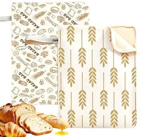 2 Pezzi Sacchetto Pane Cera D'api 43 × 32CM Sacchetti Pane Cera D'api con Cerniera Riutilizzabili