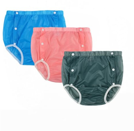 3-pack vuxen blöjöverdrag Plastbyxor Vuxen inkontinensbyxor Vuxen blöjöverdrag Vattentät for kvinnor män läckageskydd underkläder(Blue+pink+gray,Large)