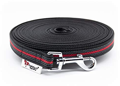 Twinkys Dog Style Schleppleine Hund – schwarz rot 5 Meter 20 mm – gummierte Trainingsleine mit Handschlaufe – strapazierfähig & wetterfest – ideal für Rückruftraining, Freilauf & Hundesport