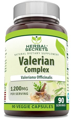 Herbal Secrets Valerian Complex Supplement | 1200 Mg per Serving | 90 Veggie Capsules | Non-GMO | Gluten-Free | Made in USA