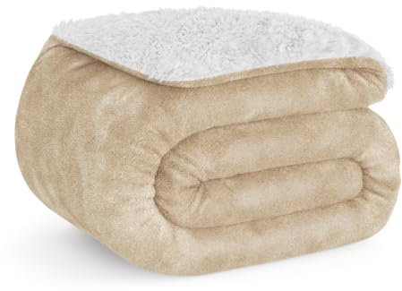 Don Descanso - Manta para Sofá Invierno Grande (150x200cm) Microfibra Suave, Cálida, Lavable a Máquina, Resistente a Las Arrugas. Manta Borreguito para Cama 90/105 o Sofá Beige