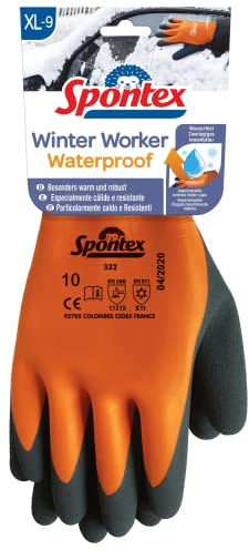 Spontex Winter Worker Waterproof handskar, vattentäta arbetshandskar med tvålagersfoder, högt köldskydd, latexbeläggning, storlek XL, 1 par, 12322089, orange/svart, XL (1 par)