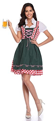 Women's Oktoberfest Maid Beer Girl Costume Womens German Bavarian Dirndl Fancy Dress Size Uk 16