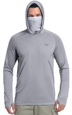 isnowood Sun Shirt UPF 50+ Men's Fishing Long Sleeve UV Protection Hoodie Hiking Rash Guard Swimming Running