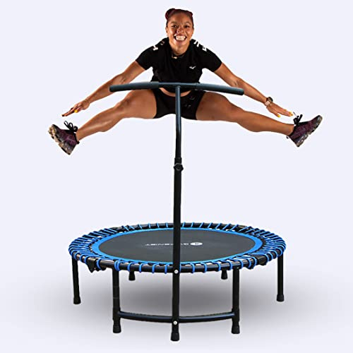 Fitness Trampoline for Adults and Kids, Indoor Rebounder Exercise Trampoline for Workout Fitness for Quiet and Safely Cushioned Bounce Workout (with Handles, Blue)