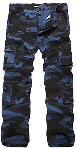 BOJIN Men's Cargo Pants Casual Military Army Camo Relaxed Fit Cotton Combat Camouflage Cargo Work Pants with 8 Pockets - CK031 Camo Blue 34