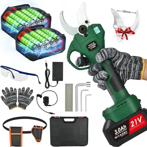 Tijeras de Podar Electricas de 50mm: Tijeras de Podar Profesional con 2 Baterías de 21V/3000 mAh,800W Tijeras de Podar Bateria