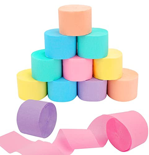 Krepppapier 12 Rollen 25m Bunt Kreppb?nder Creppapier, 6 Farben Pastell Luftschlangen Krepppapier f¨¹r DIY Hochzeit Geburtstagsfeier und Weihnachten Dekoration