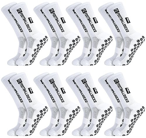 Apricitie 8 Paare Fußball Socken, Sportsocken 39-46 Anti Rutsch Grip Fussball Socken Rutschfeste Fußballsocken für Herren Damen Fussball Basketball Laufen Radfahren(Weiß(8Paar))