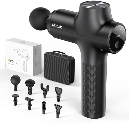 Mebak Chic Pistola de Masaje Muscular Masajeador Tejido Profundo Percusión Silencioso Eléctrico Portátil Massage Gun Dispositivo Profesional con Pantalla LCD 8 Cabezales 5 Velocidades Carga Tipo-C