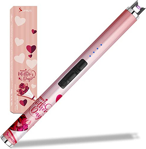 SUPRUS Accendino a candela con arco USB di tipo C, accendino elettrico con indicatore della batteria a LED, interruttore di sicurezza, ricaricabile, senza fiamma, antivento, portatile, per la festa