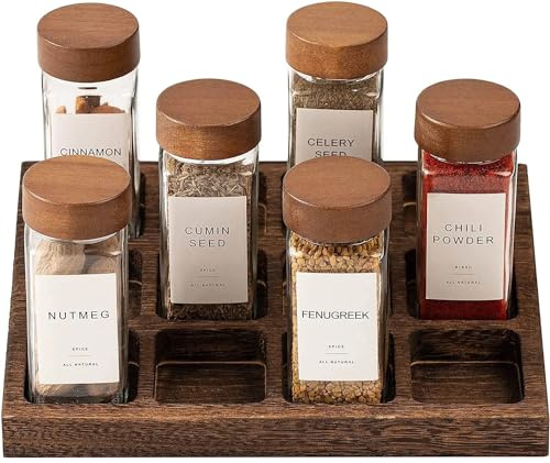 SWEETCO HOME Spice rack - Spice organiser - Wooden kitchen storage (spice jars not included)