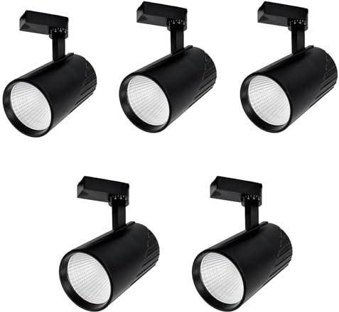 JANDEI - Pack x 5 LED-skena takspotlight 30 W, varmvit 3 000 K, 3 000 lumen, 185 V-265 V AC enfas, aluminiumhölje, vitrin, butik, kontor (svart)