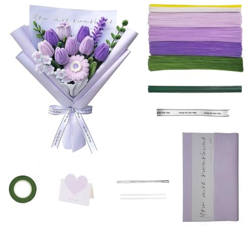 CeirrMow 180 Stück Pfeifenreiniger Pfeifenputzer Set Blumen Batelset Bunt Chenilledraht Biegeplüsch Blumenstrauß zum Basteln (Violetttöne)