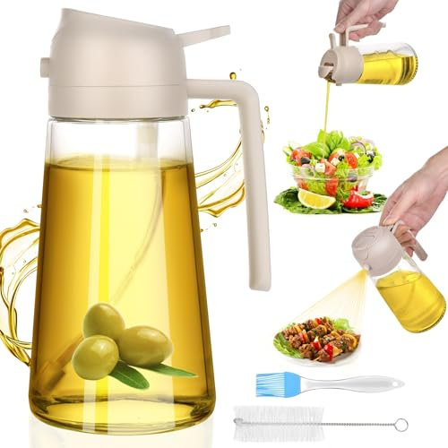 HUAERSICO Ölsprüher für Speiseöl 600ml - 2 in 1 Dickes Glas Oil Sprayer - Anti-Tropf Design Ölsprüher mit Ölbürste und Reinigungsbürste für Grillen, Kochen