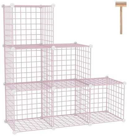 C&AHOME Drahtwürfel-Aufbewahrung, 6 Würfel, Organizer aus Metall, C-Gitter, modulare Regale, Schrank-Organizer, ideal für Zuhause, Büro, Wohnzimmer, 91 cm L x 32 cm B 122 cm H, Rosa UWCS3006P