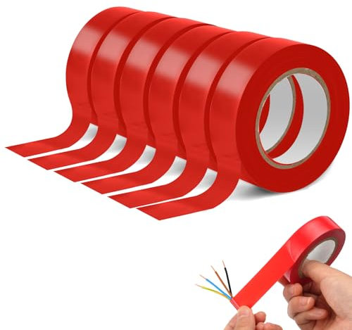 OFFCUP Electrical Tape, 6 Rolls 19mm*20m PVC Insulation Tape, Moisture Waterproof Strong Self-Adhesive Electrical Insulation Tape for Masking Repairing and Protecting Electrical Wires DIY (Red)