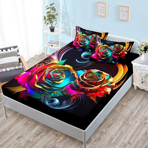 Spannbettlaken 180x200cm Goldene Rose Türkis Bettlaken 180x200 Polyester Spannbettlaken 180x200 Betttuch 180x200 Atmungsaktiv Spannleintuch 180x200 Knitterfrei Spannbetttuch 180x200 30cm Tiefe