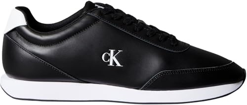 Calvin Klein Uomo Sneakers Running Retro in Pelle, Nero (Black/Bright White), 42