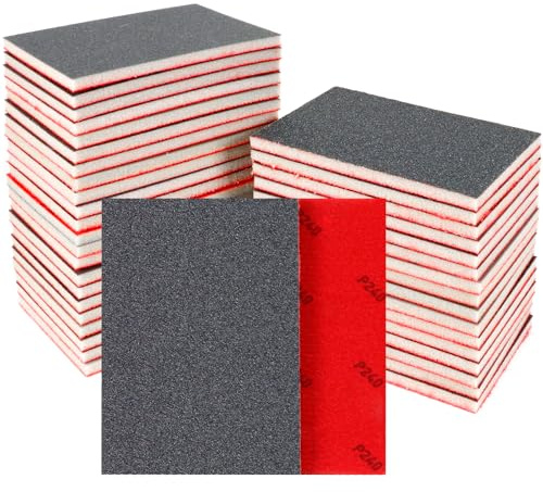 24 Pcs Sanding Sponge 240 Grit, Washable & Reusable Sanding Blocks for Wood, Metal, Drywall, Glazing, Wet Dry Sandpaper for Smooth Finishing