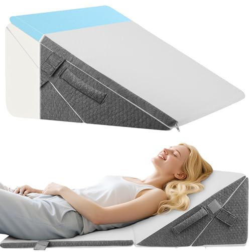 Cojín inclinado para cama, cojín triangular ajustable con rodillo de cuello, cojines de esquina para apnea del sueño, reflujo ácido, elevación de las piernas, almohada de reflujo ergonómico, color