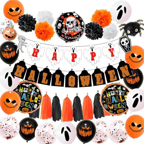 Decoration Halloween,Halloween Décoration kit,Halloween Décorations Banner Guirlande, Halloween Décoration Party Set Ballons,Accessoires de Halloween Déco, pour Faire la fête interieur et extérieur