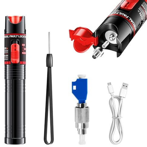 100KM Visual Fault Locator, Fibre Optic Cable Tester Meter with 2.5mm FC Male to LC Female Adapter, 650nm Fibre Light Source Testers for Optical Communications and Measurement (100mW+Red light)