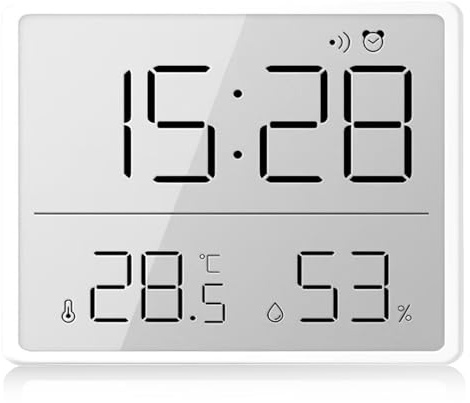 GOEDCH Sveglia digitale LCD con supporto magnetico: termometro digitale igrometro sveglia, display temperatura, funzionamento a batteria, orologio umidità per casa, ufficio, camera da letto, viaggio