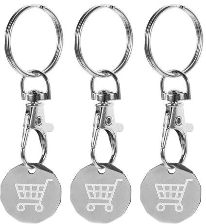 HEIZHU 3 Pcs Shopping Trolley Token, Pound Coin Trolley Token Keyrings, Stainless Steel Trolley Coins with Key Clip, Trolly Coin UK Ideal for Shopping Basket Locker