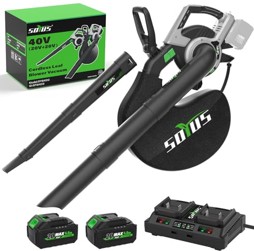 Cordless Leaf Blower & Vacuum SOYUS 3-in-1, Leaf Vacuum Mulcher 385CFM with Brushless Motor & 5 Speed Control, Electric Leaf Blower for Lawn Care, Included 45L Bag 2 x 20V 4.0Ah Battery and Charger