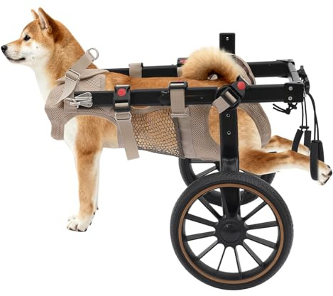 ROMYIX Fauteuil roulant pour pattes arrière - Réglable pour chiens de taille moyenne et grande - Cadre en aluminium léger avec harnais en maille - Chariot arrière pour chiens âgés et handicapés