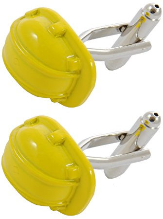 COLLAR AND CUFFS LONDON Gemelli Camicia Uomo Fai da Te - con Scatola - Ottone - Cappello Duro - Giallo Colorato - Ingegnere Costruttore Costruttore Supervisore - Un Paio