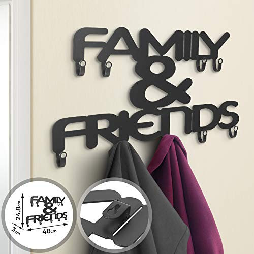 MIADOMODO® Wandgarderobe - 4 bis 9 Haken, aus metall, modern, matt Schwarz, Designwahl - Garderobenhaken, Wandhaken, Mehrzweckhaken, Kleiderhaken, Hakenleiste (Family & Friends)