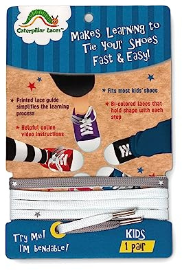 Caterpillar Shoe Laces - Learn to tie shoes fast and easy - Bi-colored, Holds Shape, Printed Guide (Laces Only)