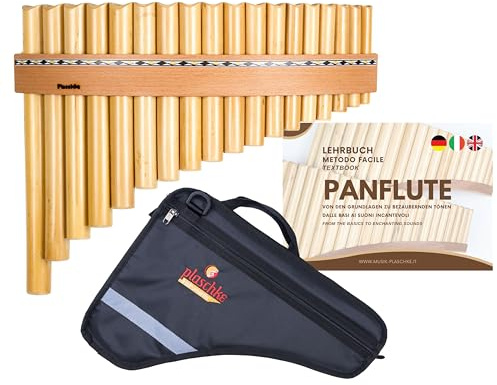 Plaschke Panflöte, Holz-Riemen Design, Set Tasche und Lehr-Buch 18 Töne C-Dur