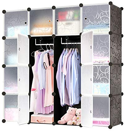 Aufun armadio portatile fai da te,armadio combinato modulare, armadio pieghevole,sistema di scaffali senzasalvaspazio, cubo ideale per riporre libri, giocattoli,file147 x 37 x 147 cm(16cubi, nero)
