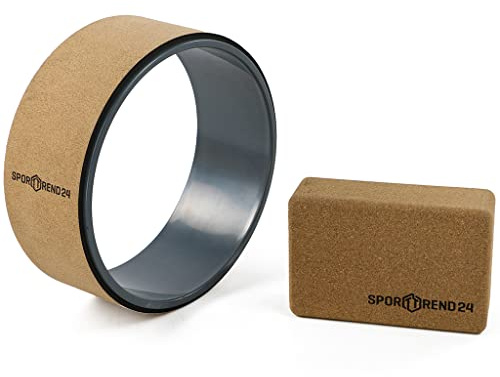 Sporttrend 24® Yoga Wheel aus Kork + Yoga Block aus Kork