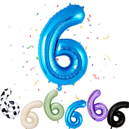 VUCDXOP Foil Palloncini Numeri 6, 101 CM Blu Palloncini Compleanno 6, Numeri Gonfiabili Palloncini 6, Compleanno Gonfiabili Pallone per Anniversario, Decorazione Feste di Compleanno Palloncino