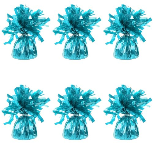 Folieballongvikter för heliumballonger i blå folie – 6 x 160 g tunga ballongvikter födelsedagsfest bröllopsfirande dekor med tofsar