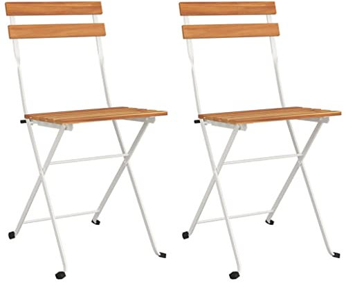 vidaXL Bistrostühle 2 STK., Bistrostuhl Klappbar Stahlrahmen, Klappstuhl für Garten Terrasse, Gartenstuhl Terrassenstuhl, Massivholz Akazie Stahl