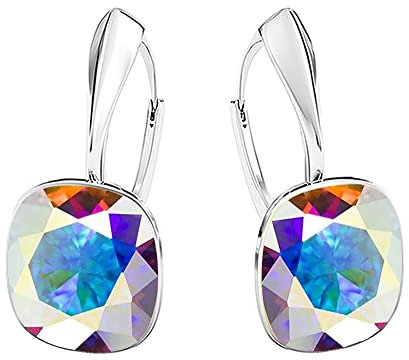 Square 12 mm 44 Farben Wunderbar Hängend Ohrringe 925 Silber Österreichische Zirkonia - Schmuck für Frauen und Mädchen - Hängeohrringe Ideal für Geschenke für Frauen (Crystal AB)