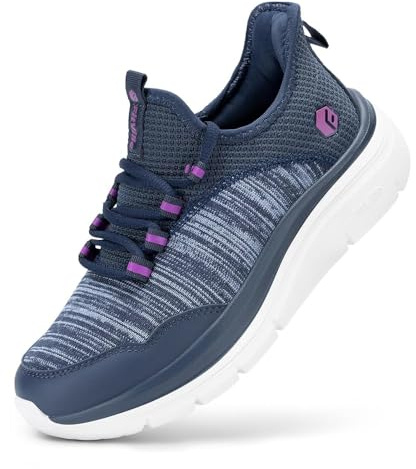 FitVille Womens Wide Trainers Athletic Mesh Walking Shoes Lightweight Comfortable Running Shoes, Navy Blue, 7, Wide