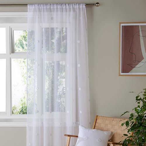 Appletree Boutique - Single Net Curtain for Windows W55 x L72 (140 x 182cm) - Voile Curtain for Bedroom/Living Room - Spotted/Dotted Sheer Curtain - Zara Collection, White