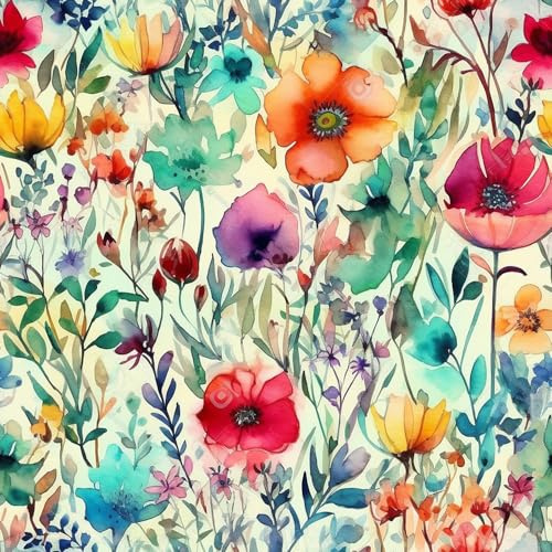 REDAMANCY Watercolor Colorful Poppy Flower Hand-Drawn Boho Vintage Peel and Stick Wallpaper Easy Peel Off for Nightstand Drawer Renter-Friendly 17.7x23.6}