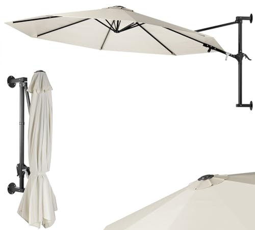 BAKAJI Parasol mural de jardin, diamètre 300 cm, parasol mural avec structure en métal, gazebo Air vent d'extérieur avec 8 ribs et couverture en polyester imperméable, beige, Modern/minimaliste