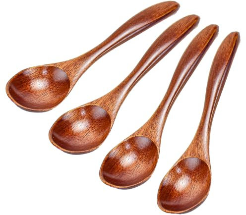 LPAMABA 4 Stück Löffel aus Naturholz, wiederverwendbar, Kaffeelöffel, Olivenbaum, Honiglöffel aus Holz, für Kaffee, Honig