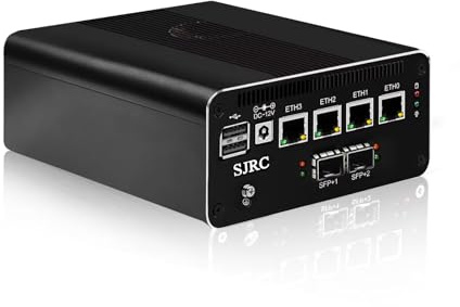 SJRC Brandvägg 10 GbE minidator, 12:e gen 4 Core Alder Lake N100 Micro Applicance, dubbel SFP+ 10 Gigabit, 4 x i226V 2.5 GbE LAN, Barebone, stöder OPNsense, HD, DP, Typc-C, 4K, TF-SIM
