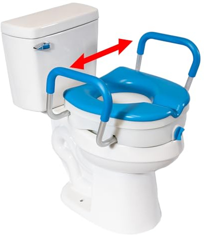 Platinum Health Soft-TOP 2.0 Deluxe Padded Raised Toilet Seat. Soft, Warm. Elevated Riser for Elongated/Round Toilets. Width Adjustable. Adds 5 Inches in Height for Safe Toileting. (with armrests)